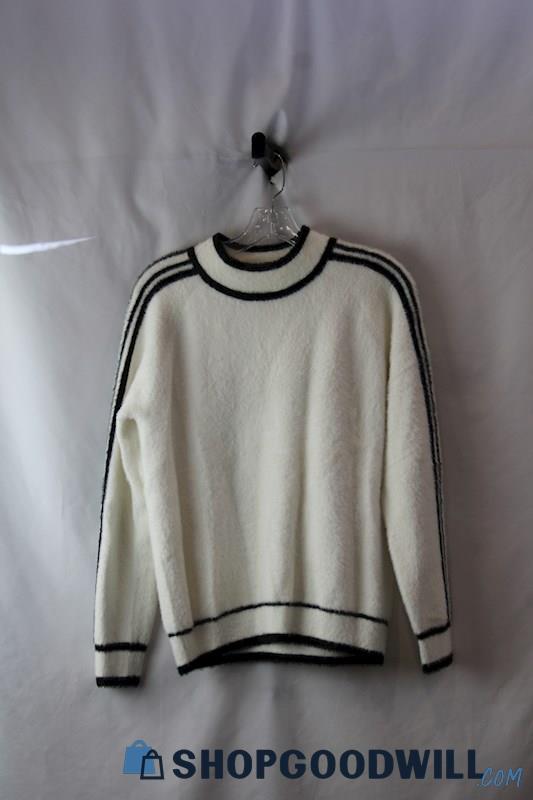 Maude Vivante Women's White/Black Striped Soft Knit Sweater SZ S