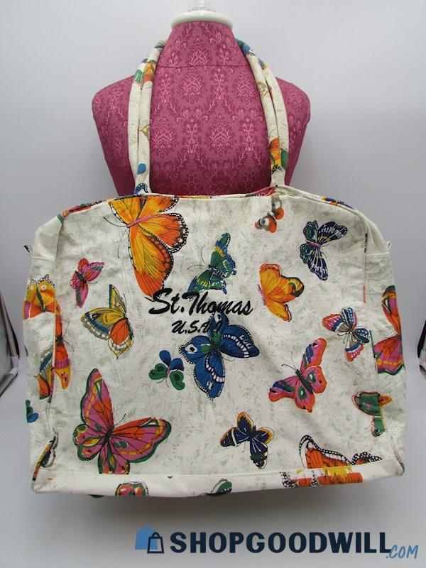 St. Thomas U.S. Virgin Islands Multicolor Butterfly Canvas XL Tote Handbag Purse