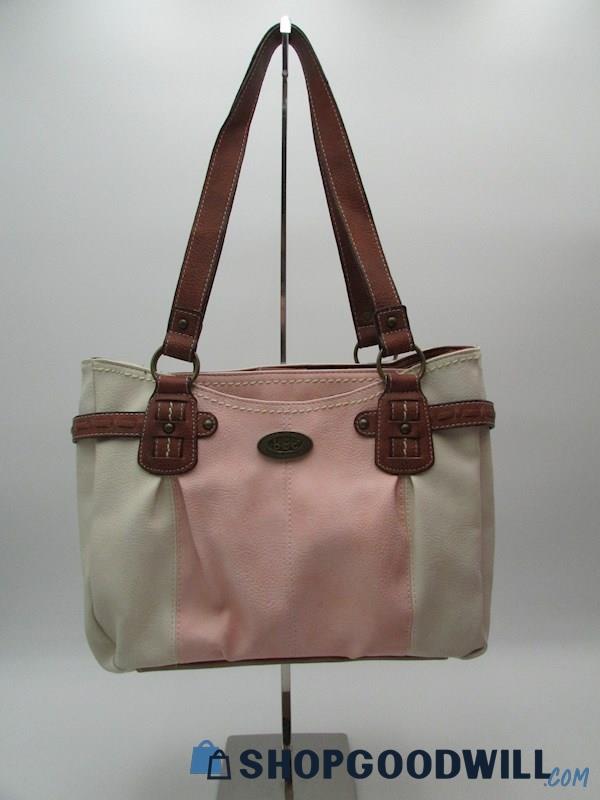 B.O.C. Birdsail Cream/Pink Vegan Leather Carryall Tote Handbag Purse