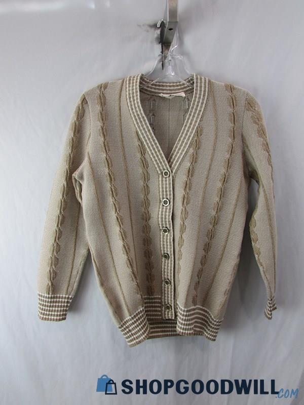 James Kenrob by Dalton Ribbed Cable Knit Taupe Button Up Cardigan Sweater SZ S