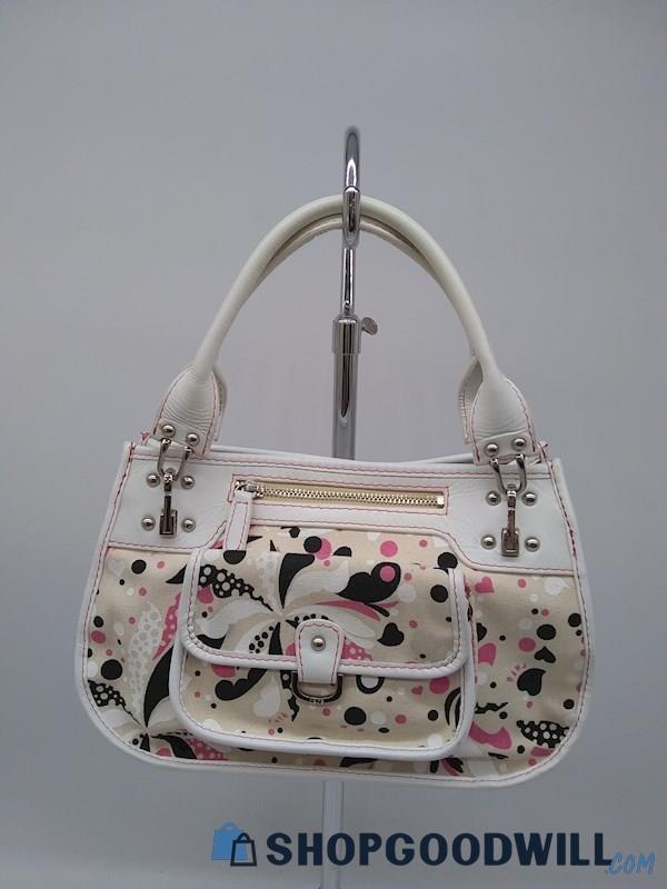 Rafe White Leather/ Multicolor Paisley Canvas Shoulder Handbag Purse 