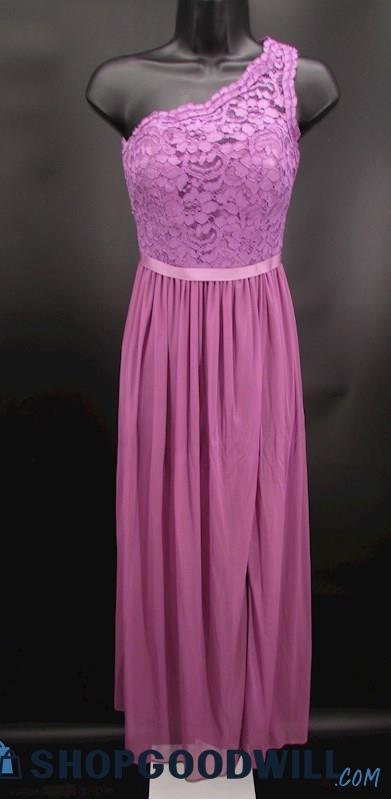 David's Bridal Women's Purple Lace Bodice One Shoulder Formal Gown SZ 0