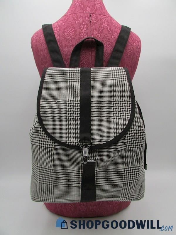 Lulu Dharma Fraiser Black/White Houndstooth Fabric Backpack Handbag Purse