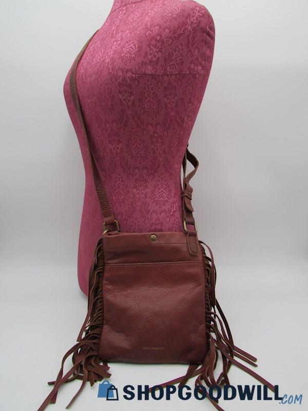 Lucky Brand Rickey Mini Cherrywood Fringe Leather Crossbody Handbag Purse