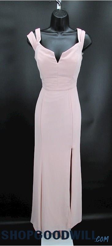 Levkoff Women's Light Pink A-Line Maxi Slit Formal Dress SZ 8