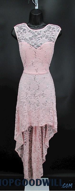 NWT B. Smart Pink Floral Lace Illusion Neckline Hi-Low Formal Dress SZ 9