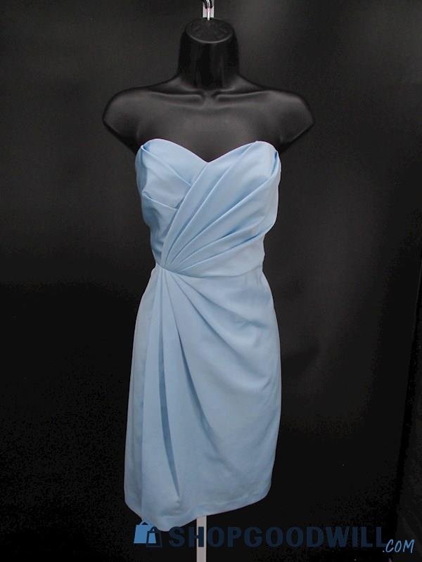 David's Bridal Light Blue Pleated Strapless Mini Formal Dress SZ 8