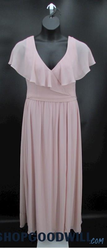 Levkoff Women's Light Pink V-Neck A-Line Pleated Formal Dress SZ 12 