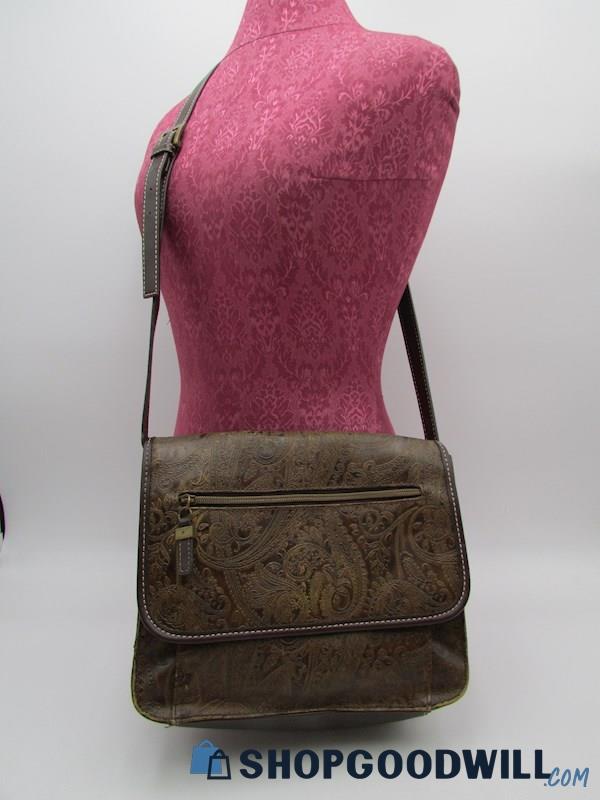 Relic Brown Paisley Embossed Vegan Leather Crossbody Handbag Purse
