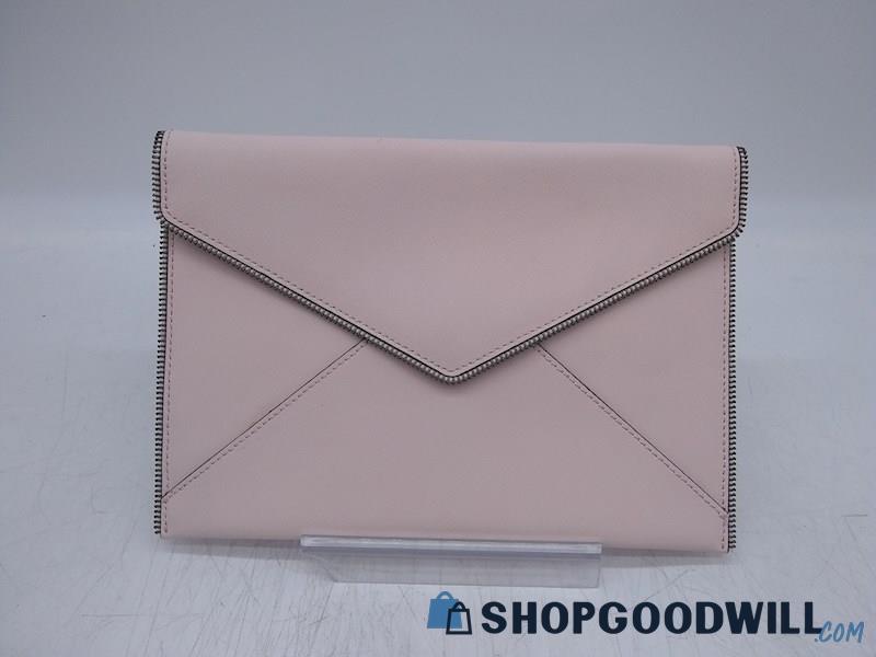 Rebecca Minkoff Leo Baby Pink Saffiano Leather Clutch Handbag Purse 