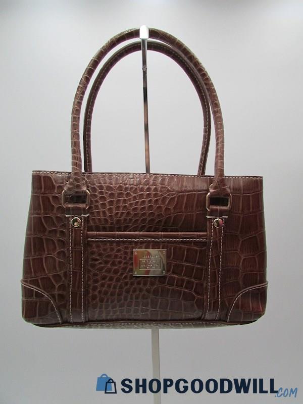 Liz Claiborne Vintage Brown Faux Alligator Mini Satchel Handbag Purse
