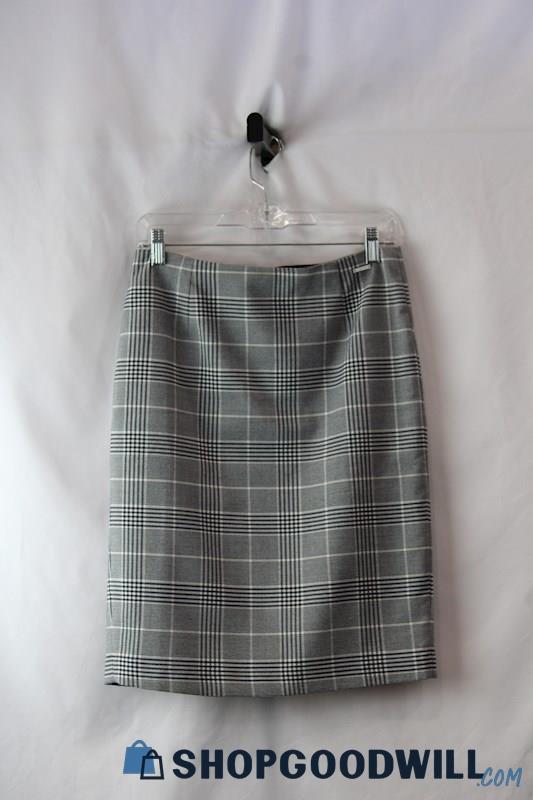 Tahari Women's Grey/Navy Plaid Pencil Skirt SZ 4