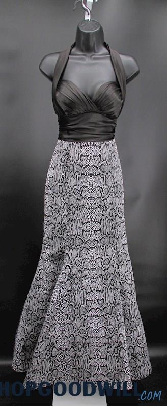 Betsy & Adam Black/White Snake Skin Mermaid Halter Neck Formal Dress SZ M