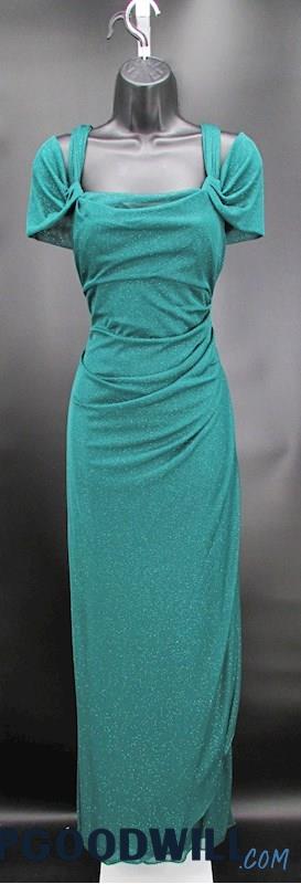 NWT Alex Evening Emerald Green Glitter Long Cold Shoulder Formal Dress SZ 8