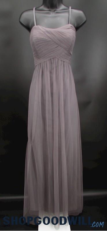 WToo Women's Grey Pleated Tulle Criss Cross Bodice Empire Waist Gown SZ 8