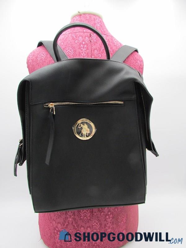 NWT U.S. POLO ASSN. Black Coated Canvas Slim Backpack Handbag Purse