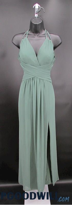 Azazie Women's Sage Green Tied Neck A-Line Formal Dress SZ 10