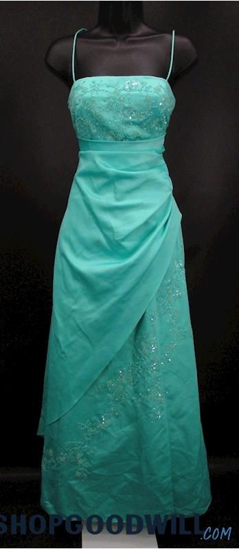 City Triangles Juniors Aqua Green Beaded Detail A Line Formal Gown SZ 9