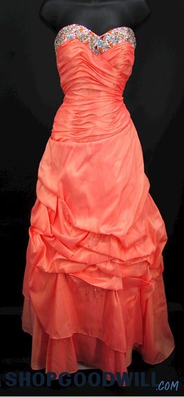 The Cool Collection Women's Pink Sequin Detail Ruched Strapless Formal Gown SZ 2