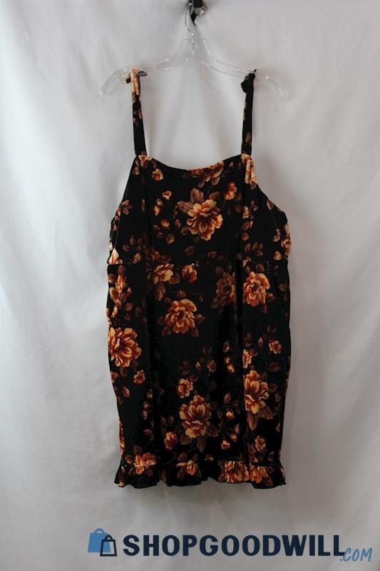Torrid Women's Black/Orange Floral Velvet Ruffle Trim Shirt SZ 2X