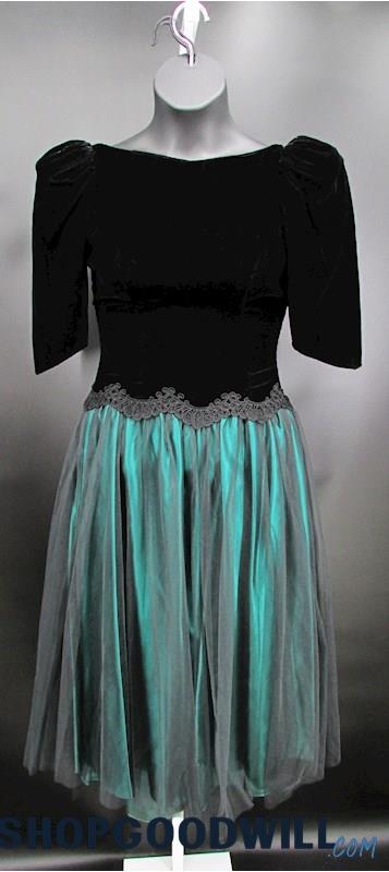 Alfred Angelo Women's Black/Green Tulle/Velvet A-Line Formal Dress SZ L