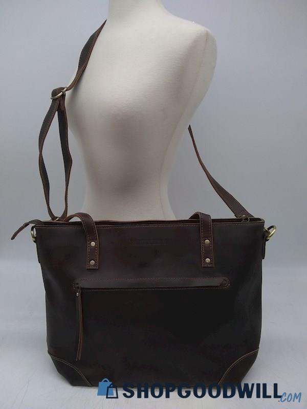 Montana Hudson Dark Brown Leather Tote Crossbody Handbag Purse 