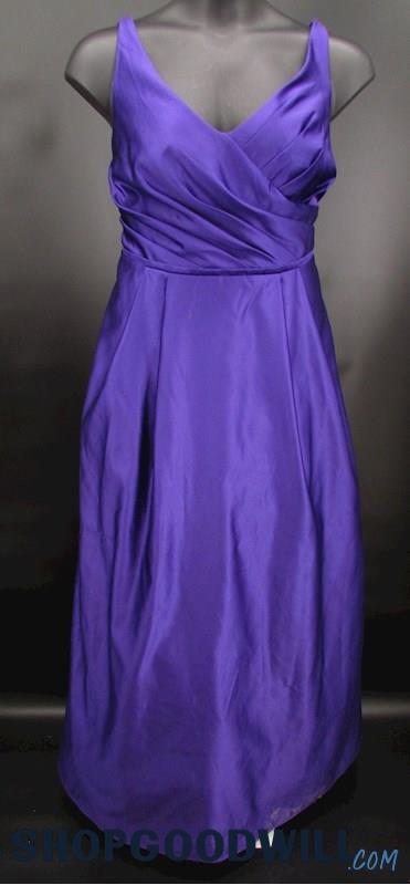 David's Bridal Women's Purple Pleated V Neck A Line Formal Gown SZ 18