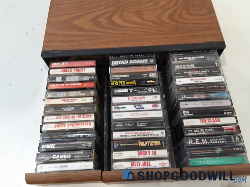 1980s Cassette Tape Lot 30+ Cassettes In Simulated Wood Cabinet ...