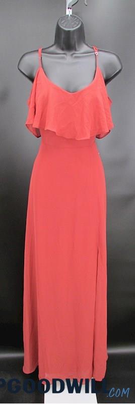 NWT Birdy Grey Jane Women's Coral Spaghetti Strap Slit Maxi Formal Dress SZ S