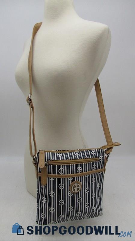 Giani Bernini Blue/ White Striped Faux Leather Crossbody Handbag Purse 