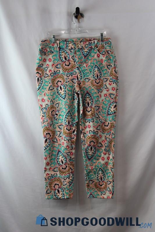 Chico's Women's Multicolored Patterned Girlfriend Slimming Pant SZ M/10 