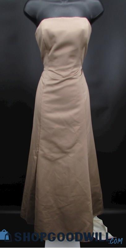 Bari Jay Women's Beige Two Tone Straight Across Strapless A Line Gown SZ 8