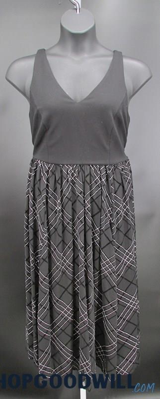 Torrid Women's Black/Silver Glitter Plaid Print V-Neck A-Line Formal Dress SZ 14