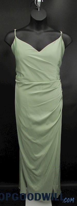 Kennedy Blue Women's Light Green Spaghetti Strap Slit Sheath Formal Dress SZ 22