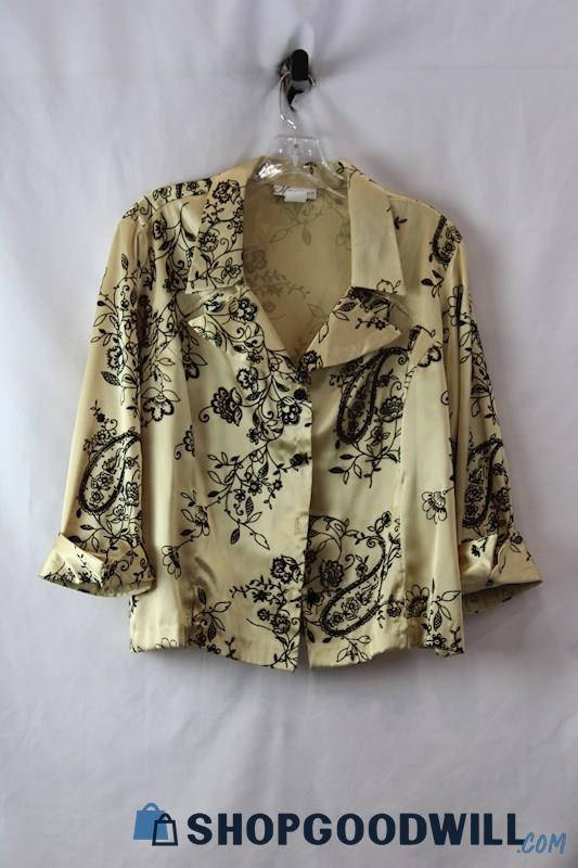 Dressbarn Women's Gold/Black Velvet Paisley Pattern Shirt SZ XL