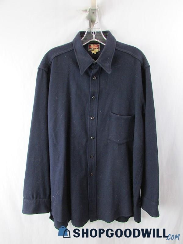Woolrich Men's Navy Wool Button-Up Long Sleeve Shirt SZ 17