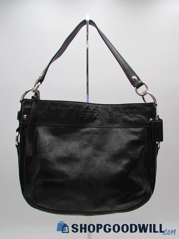 Coach Zoe Black Crinkle Leather Hobo Handbag Purse