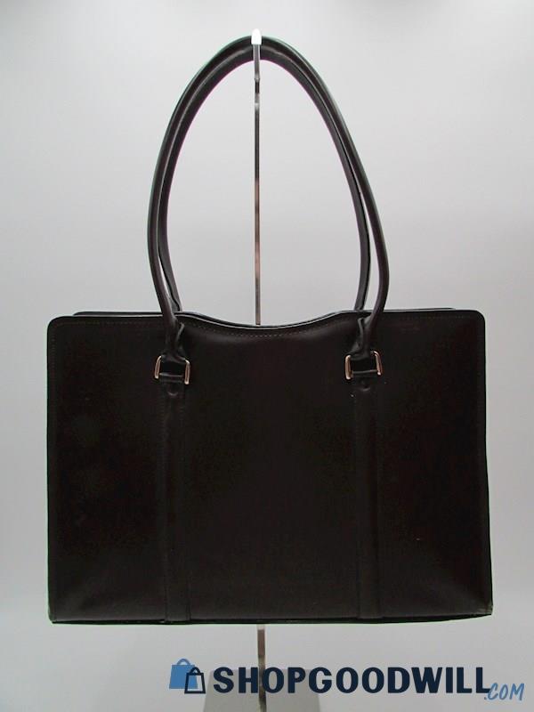 Geoffrey Beene Black Cherry Genuine Cowhide Leather Business Tote Handbag Purse