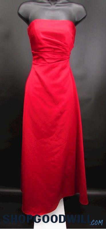 Michelangelo Women's Red Pleated Strapless Straight Across A Line Gown SZ 8