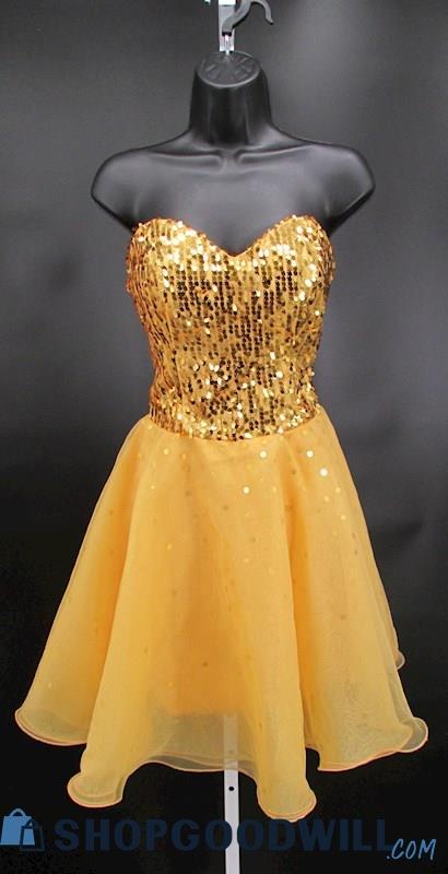 Unbranded Women's Gold Sequin A-line Cocktail Formal Dress Custom Size