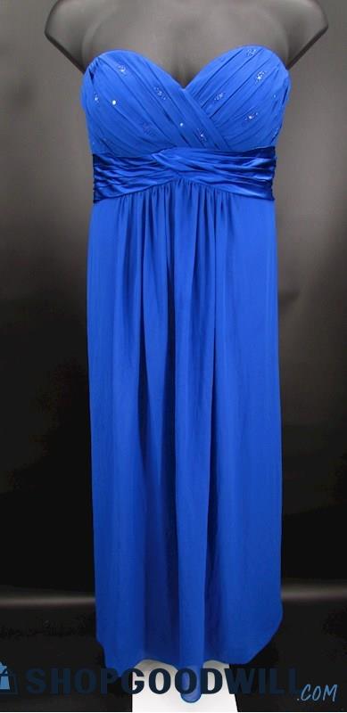 Bill Levkoff Women's Cobalt Blue Pleated Sweetheart Strapless Formal Gown SZ 20