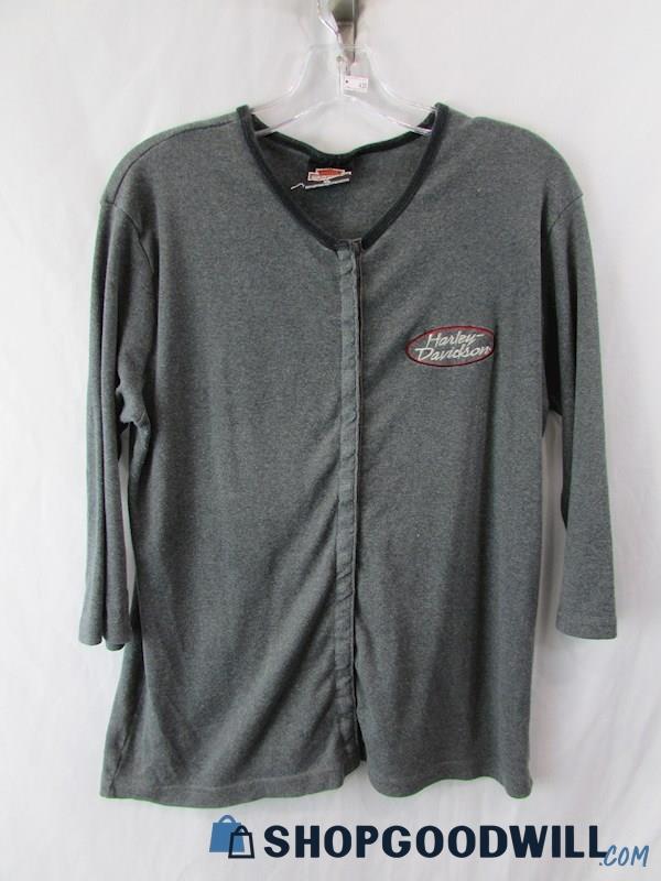 Harley-Davidson Women's Grey Embroidered Snap-Up Cardigan Sweater SZ XL