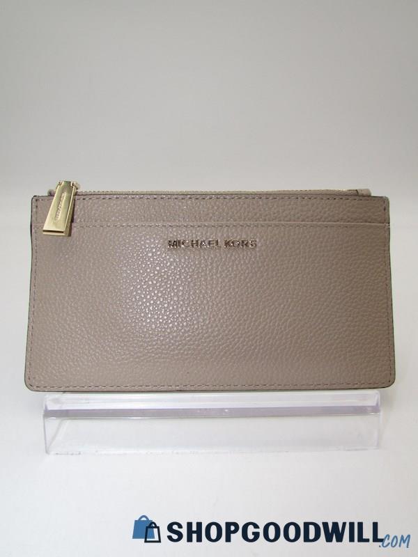 Michael Kors Taupe Pebble Leather Large Slim Card Holder Handbag Purse