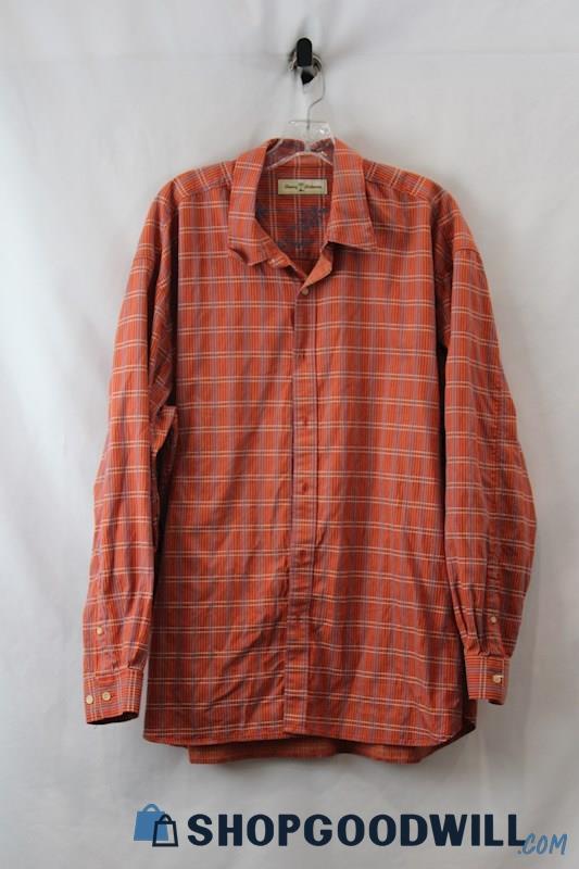 Tommy Bahama Men's Pale Red/Blue Textured Button Up Shirt SZ XXL
