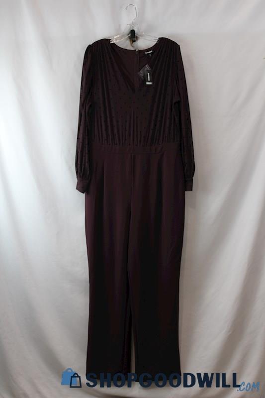 NWT Express Women's Burgundy Polka Dot V Neck Long Sleeve Jumpsuit sz XL