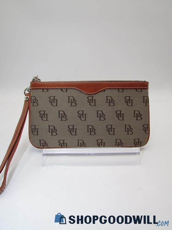 Dooney & Bourke Vintage Brown Signature Canvas Slim Wristlet Handbag Purse