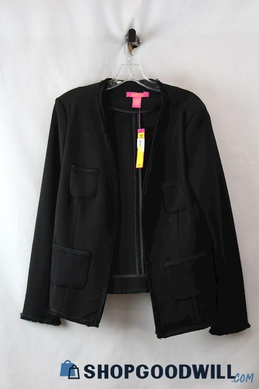 NWT Catherine Malandrino Black Fringe Trim Open Blazer SZ 12