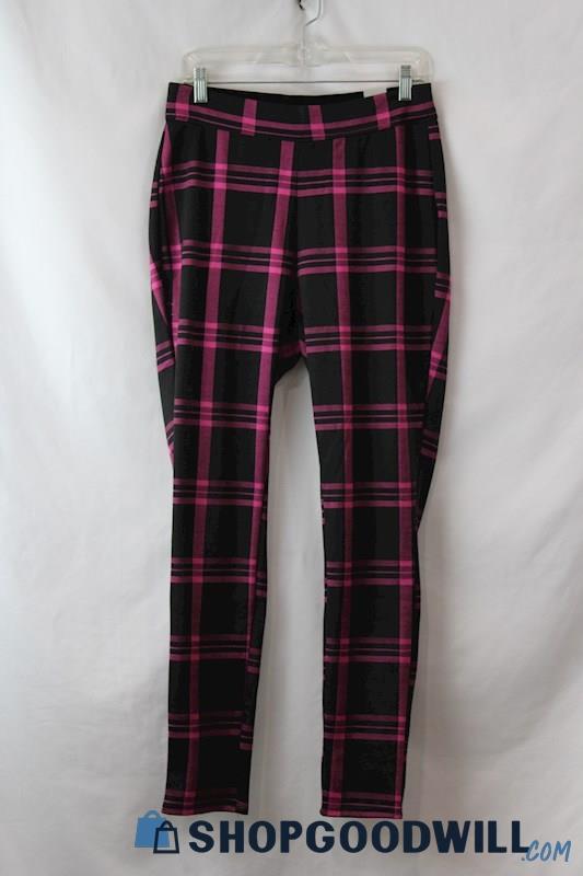 NWT Ashley Stewart Women's Pink/Black Plaid Slim Ankle Pant SZ 10/12