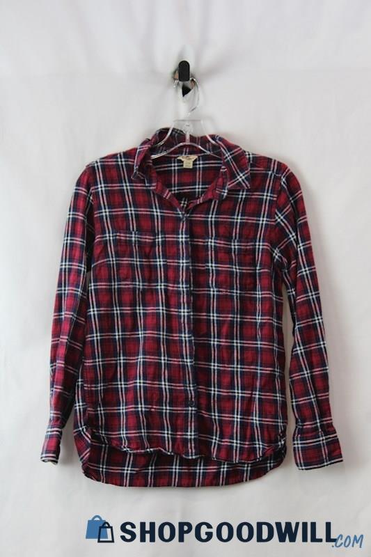 Woolrich Women's Burgundy/Navy Plaid Lightweight Flannel Button Up SZ S