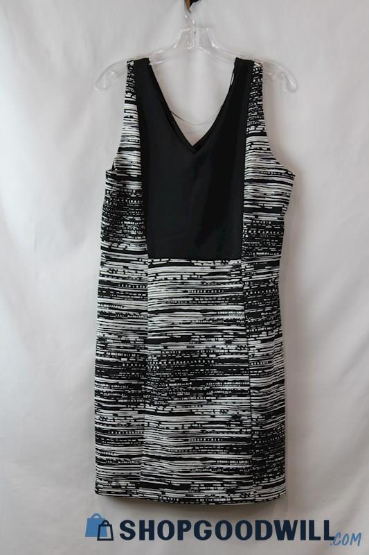 Metaphor Women's Black/White Heather V Neck Sheath Dress sz L